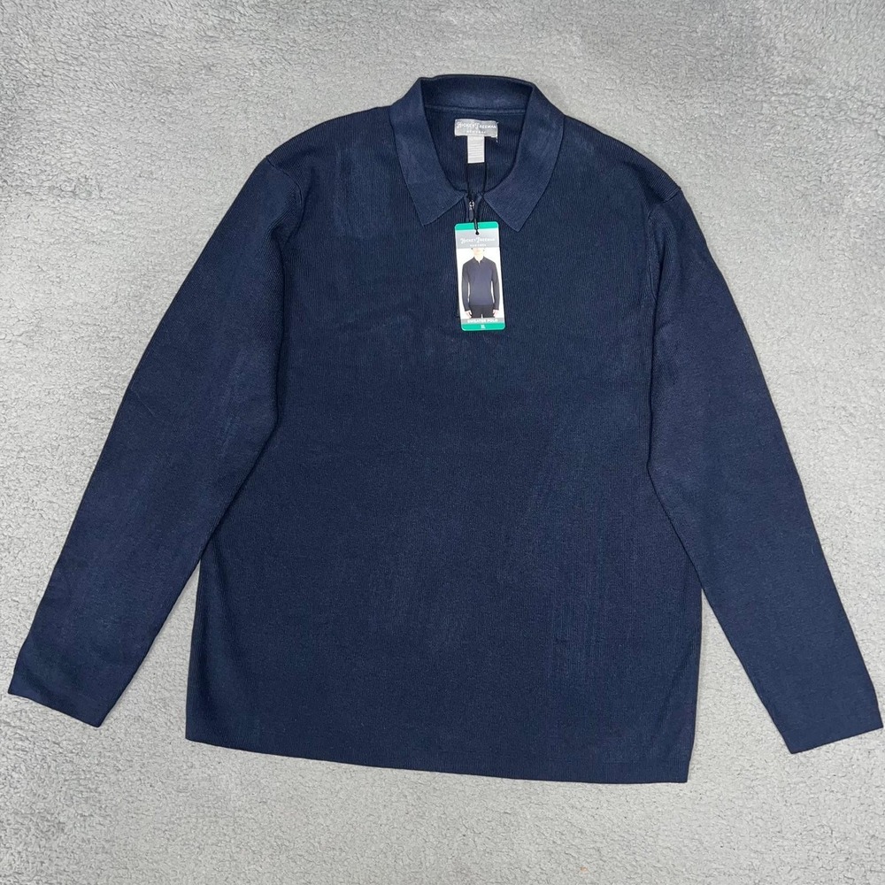 NWT Hickey Freeman Sweater Men's XL Blue Polo 1/4 Zip Long Sleeve Rayon Blend